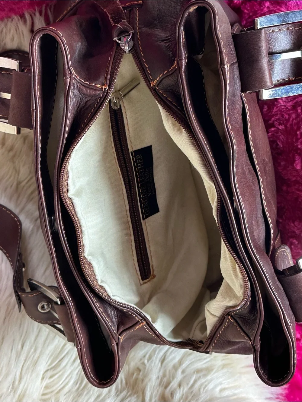 Vera Pelle Chestnut Brown Leather Shoulder Bag
